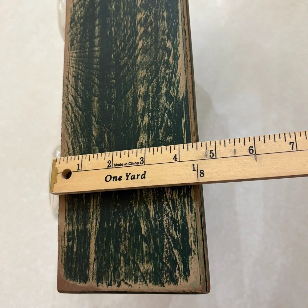 Distressed Painted Handmade Wood Beadboard Shelf with 3 Wood Pegs